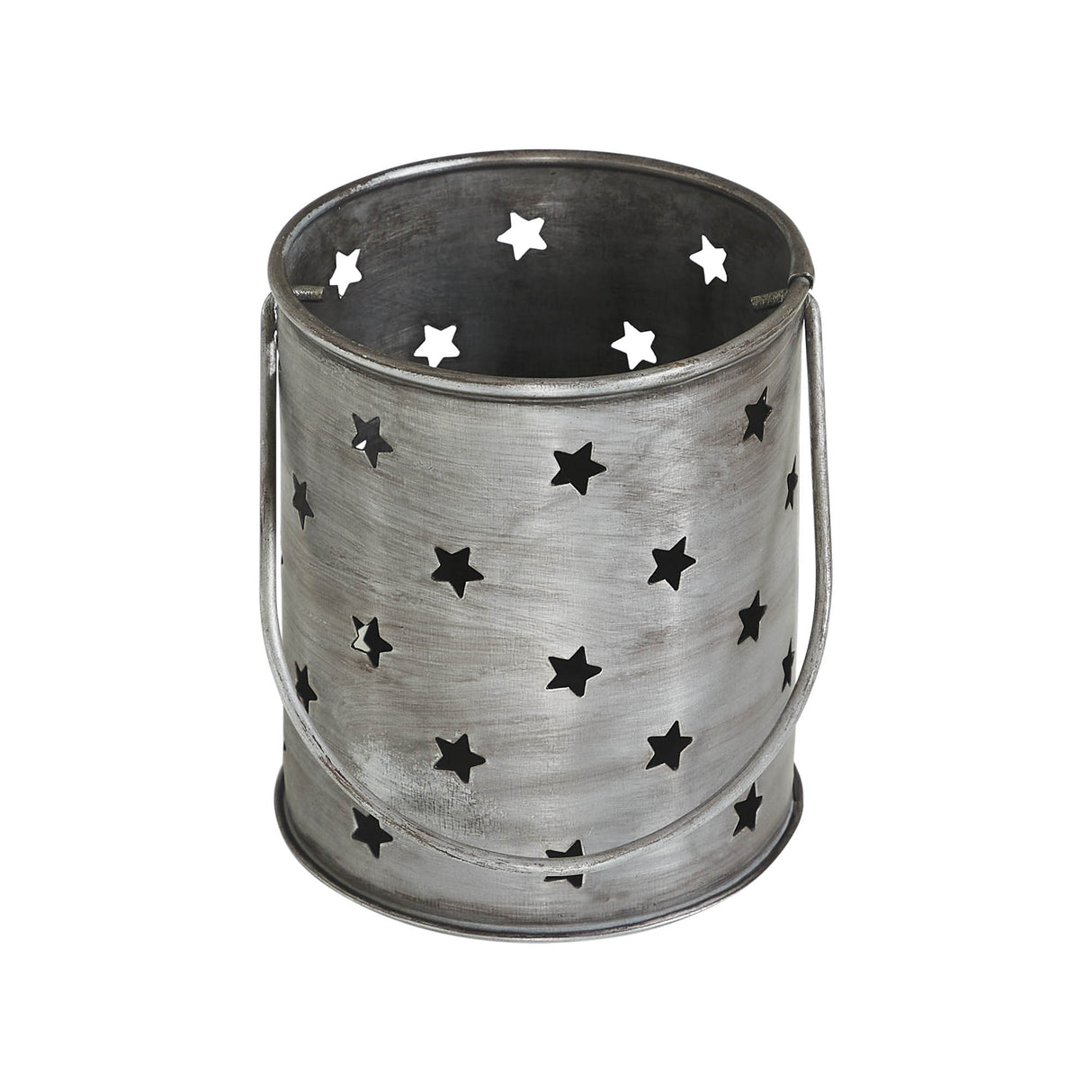 Votive Candle Holder w/ Punched Stars Black Zinc Iron 3.75x3.25x3.25
