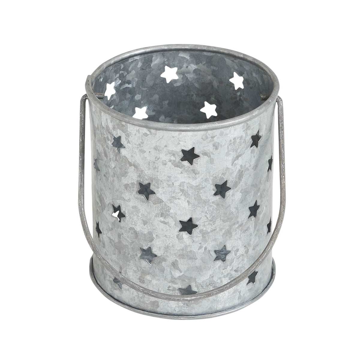 Votive Candle Holder w/ Punched Stars Galvanized 3.75x3.25x3.25