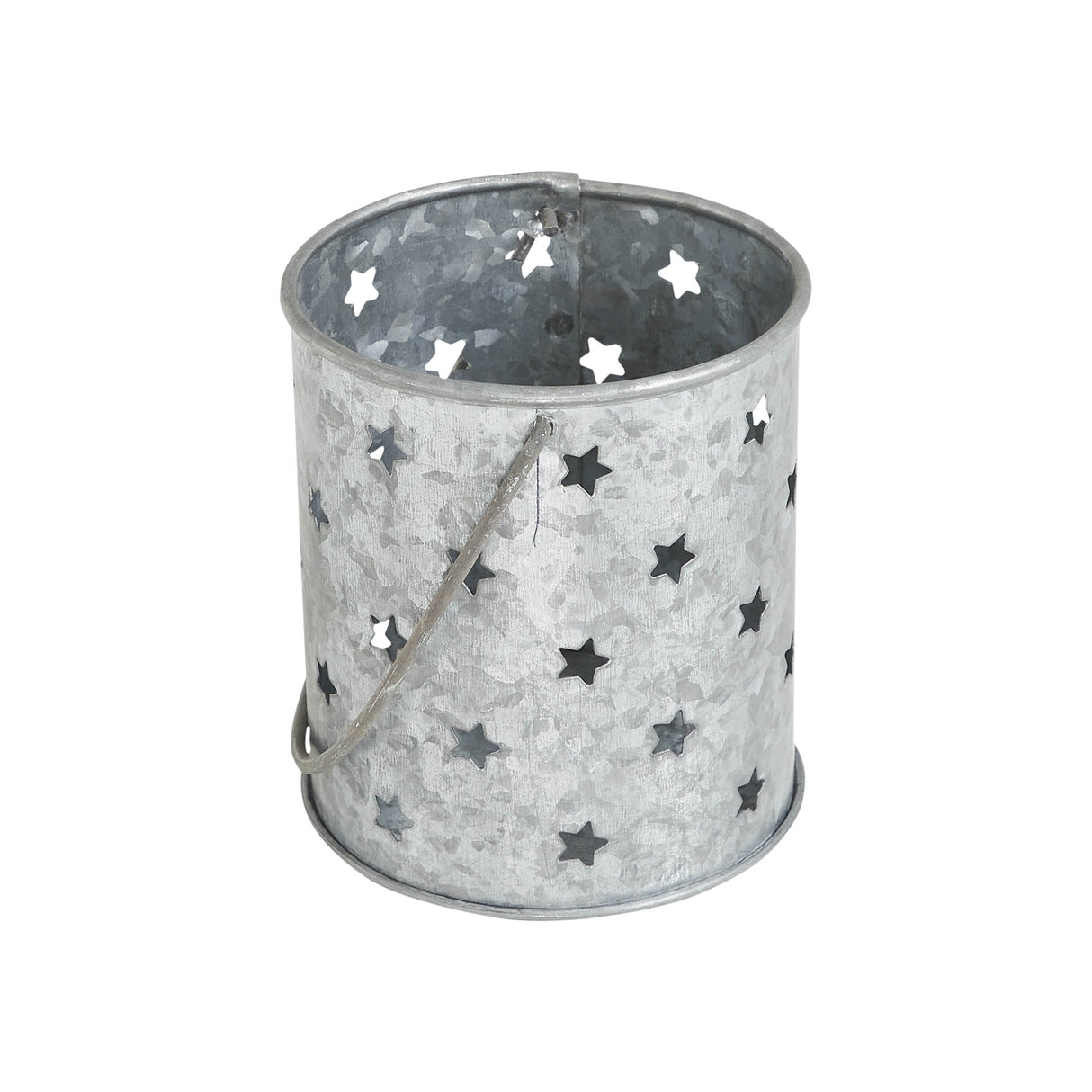 Votive Candle Holder w/ Punched Stars Galvanized 3.75x3.25x3.25