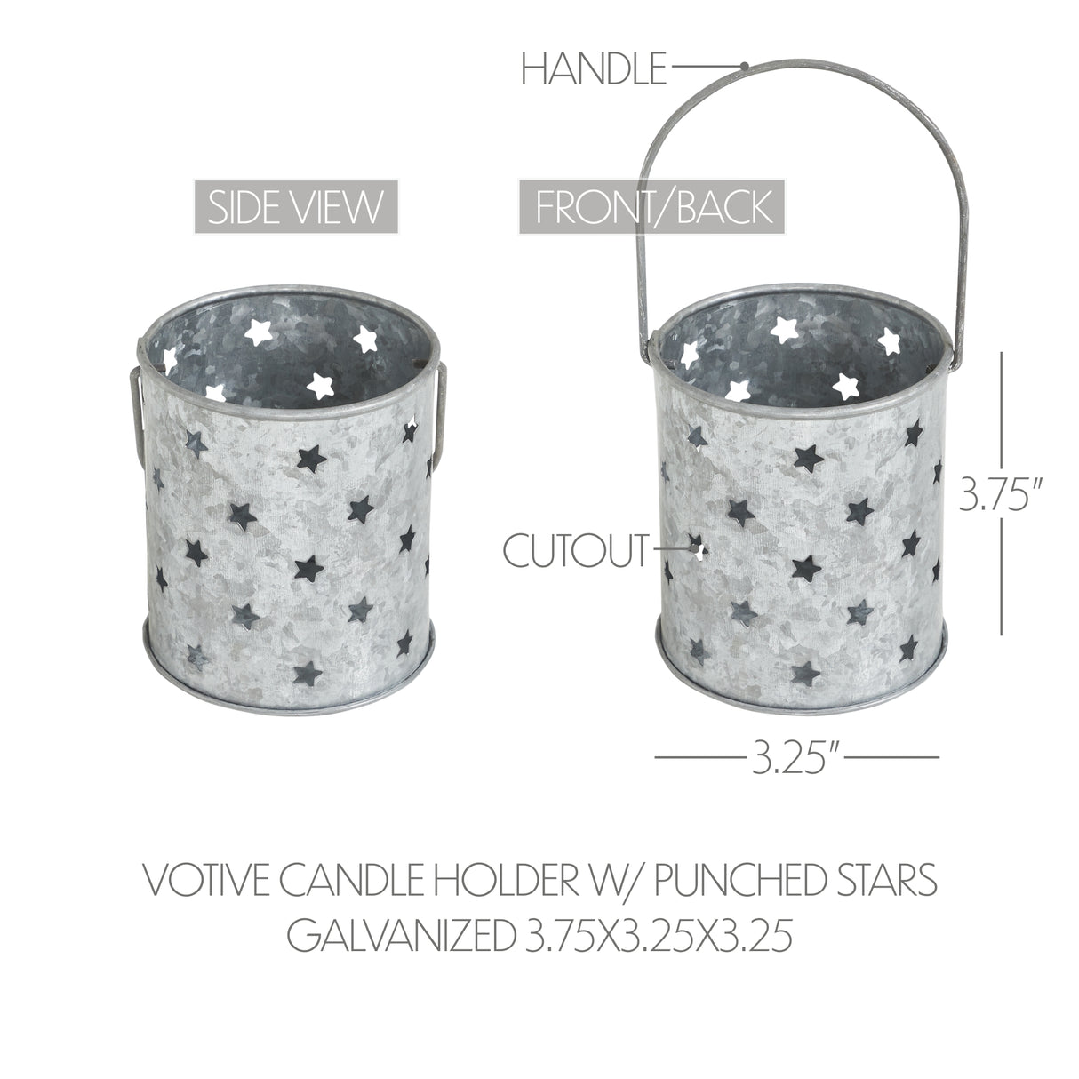 Votive Candle Holder w/ Punched Stars Galvanized 3.75x3.25x3.25