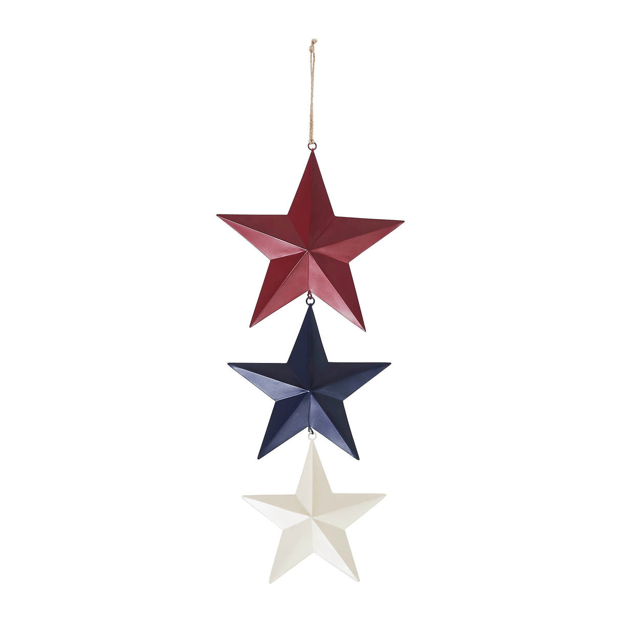 Painted Metal RWB Stars Wall Hanging w/ Jute Twine 20x8x1