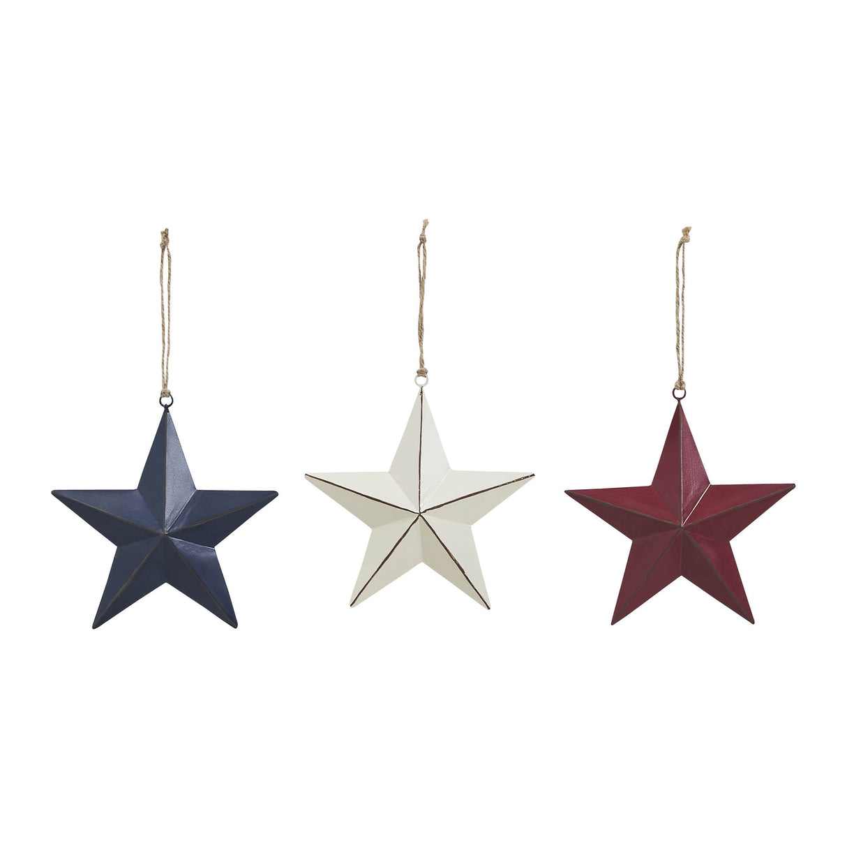 Painted Metal RWB Stars Ornament Set of 3 Colors 6x6x1