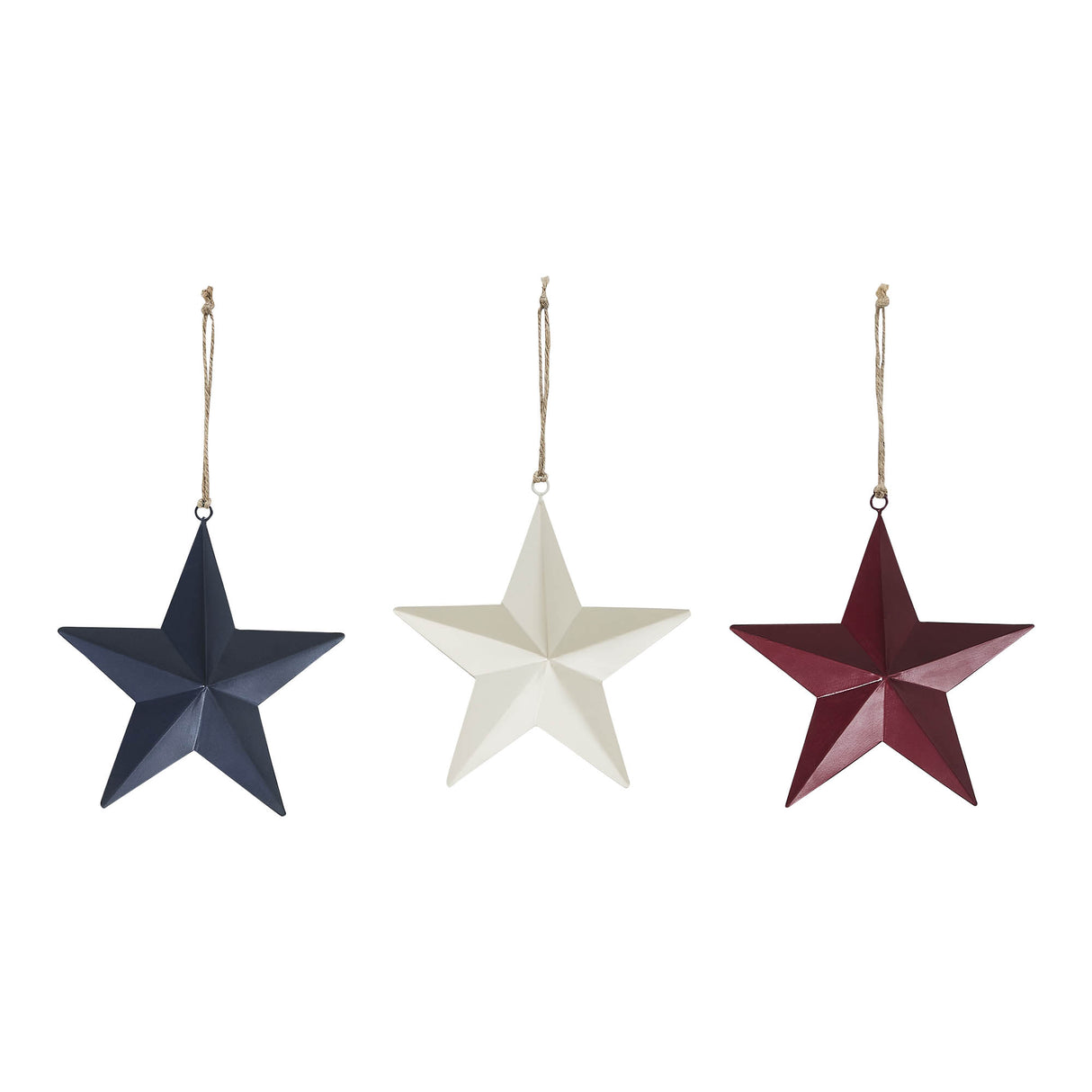 Painted Metal RWB Stars Ornament Set of 3 Colors 6x6x1