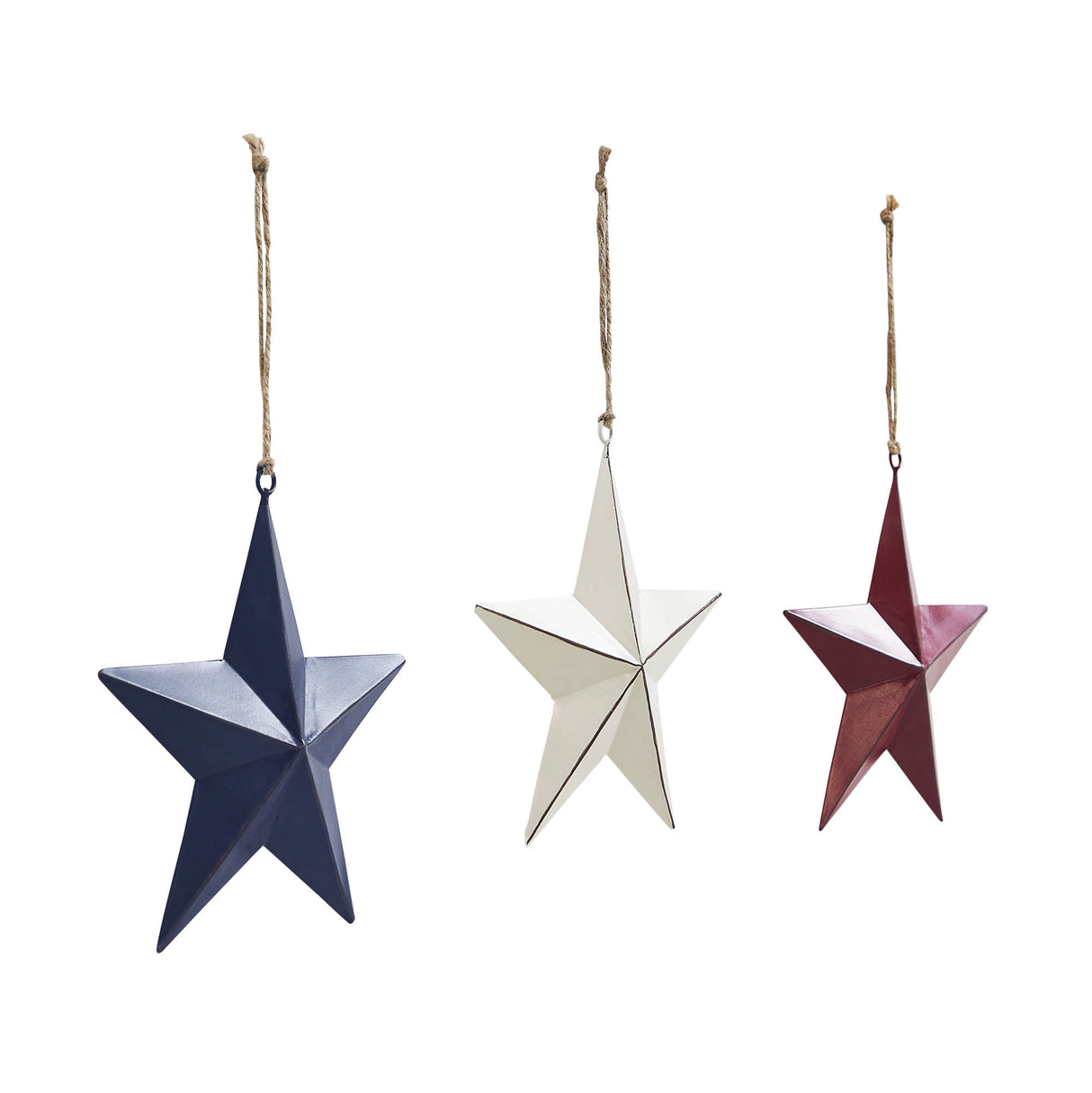 Painted Metal RWB Stars Ornament Set of 3 Colors 6x6x1