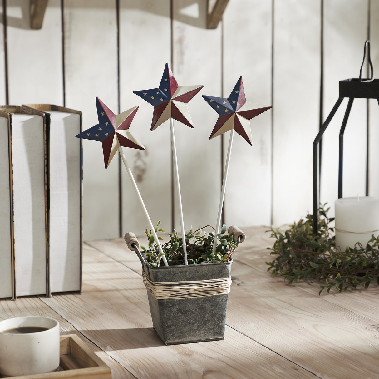 Painted Metal American Flag Theme Star on Pick Set of 3