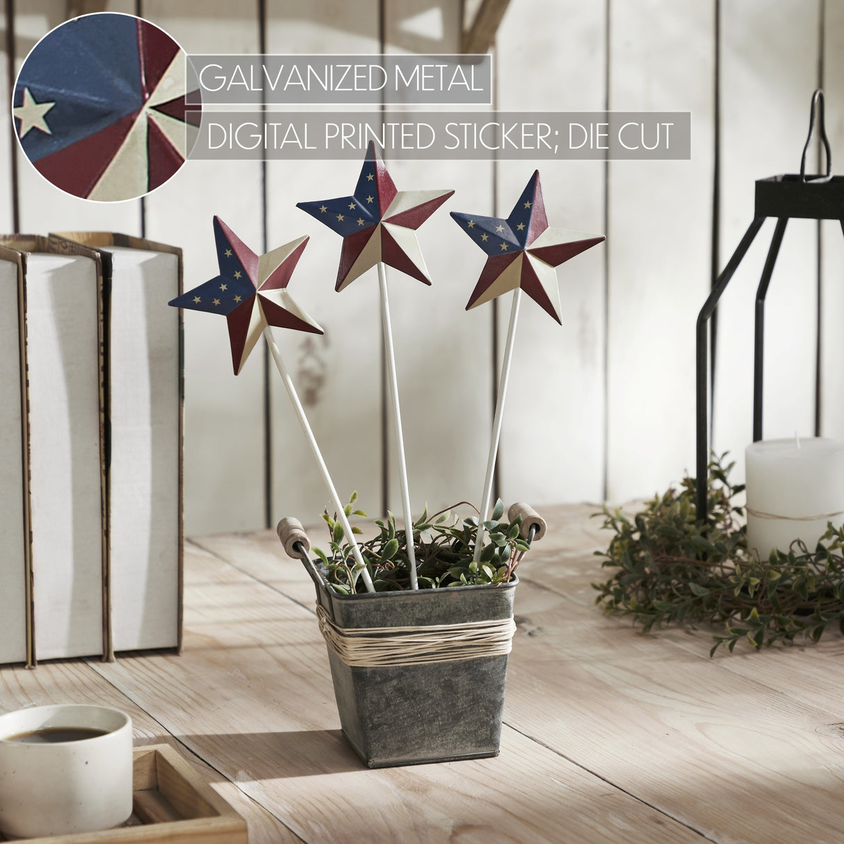 Painted Metal American Flag Theme Star on Pick Set of 3
