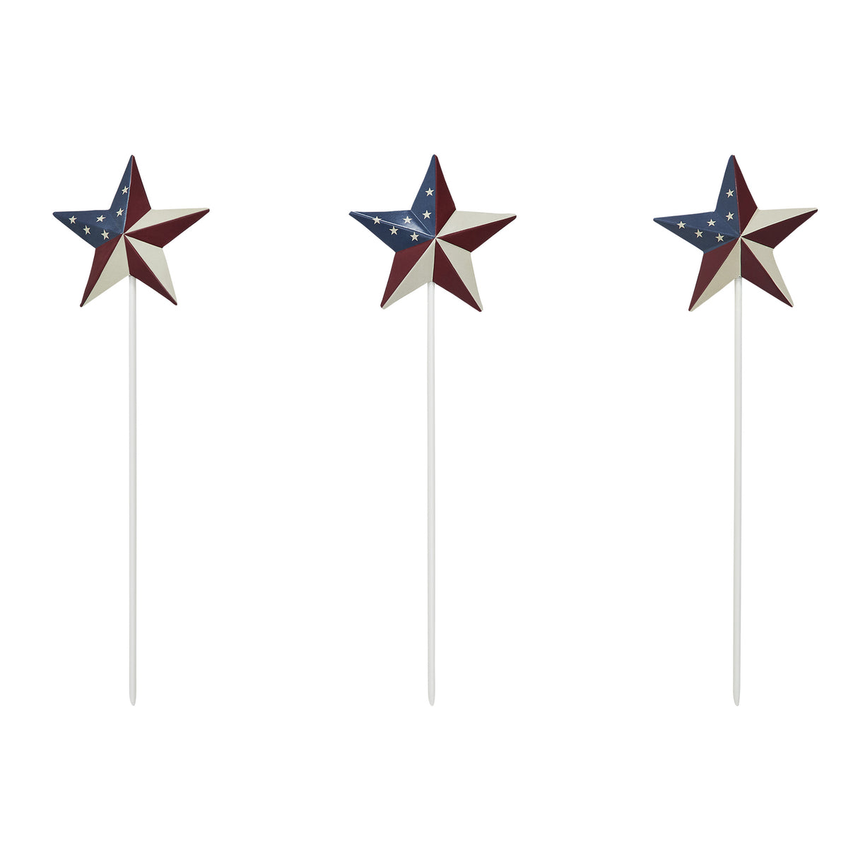 Painted Metal American Flag Theme Star on Pick Set of 3