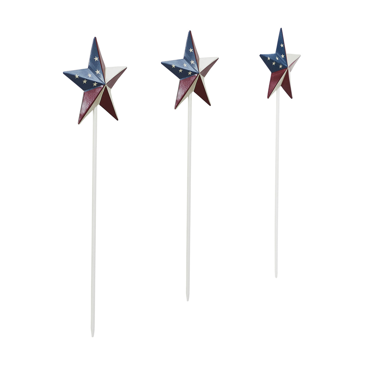 Painted Metal American Flag Theme Star on Pick Set of 3
