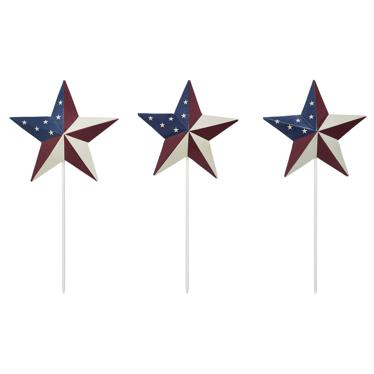 Painted Metal American Flag Theme Star on Pick Set of 3