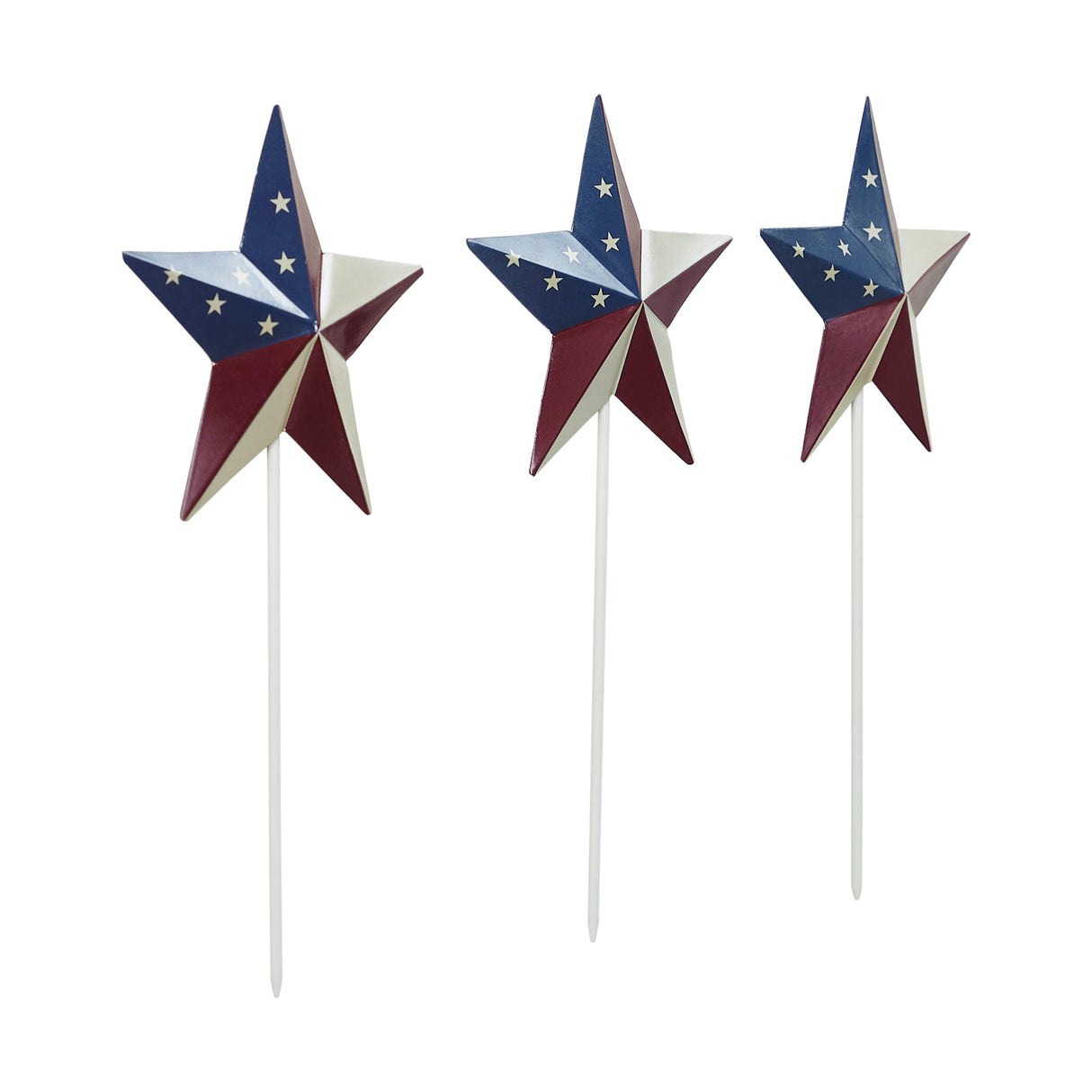 Painted Metal American Flag Theme Star on Pick Set of 3