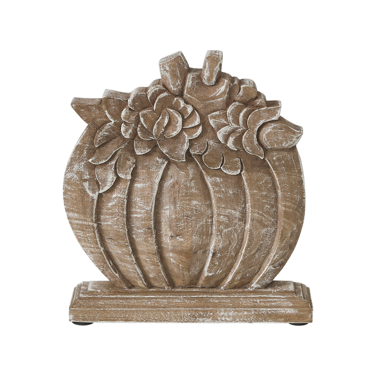 Floral Crown Carved Wooden Pumpkin 8.5x8x2