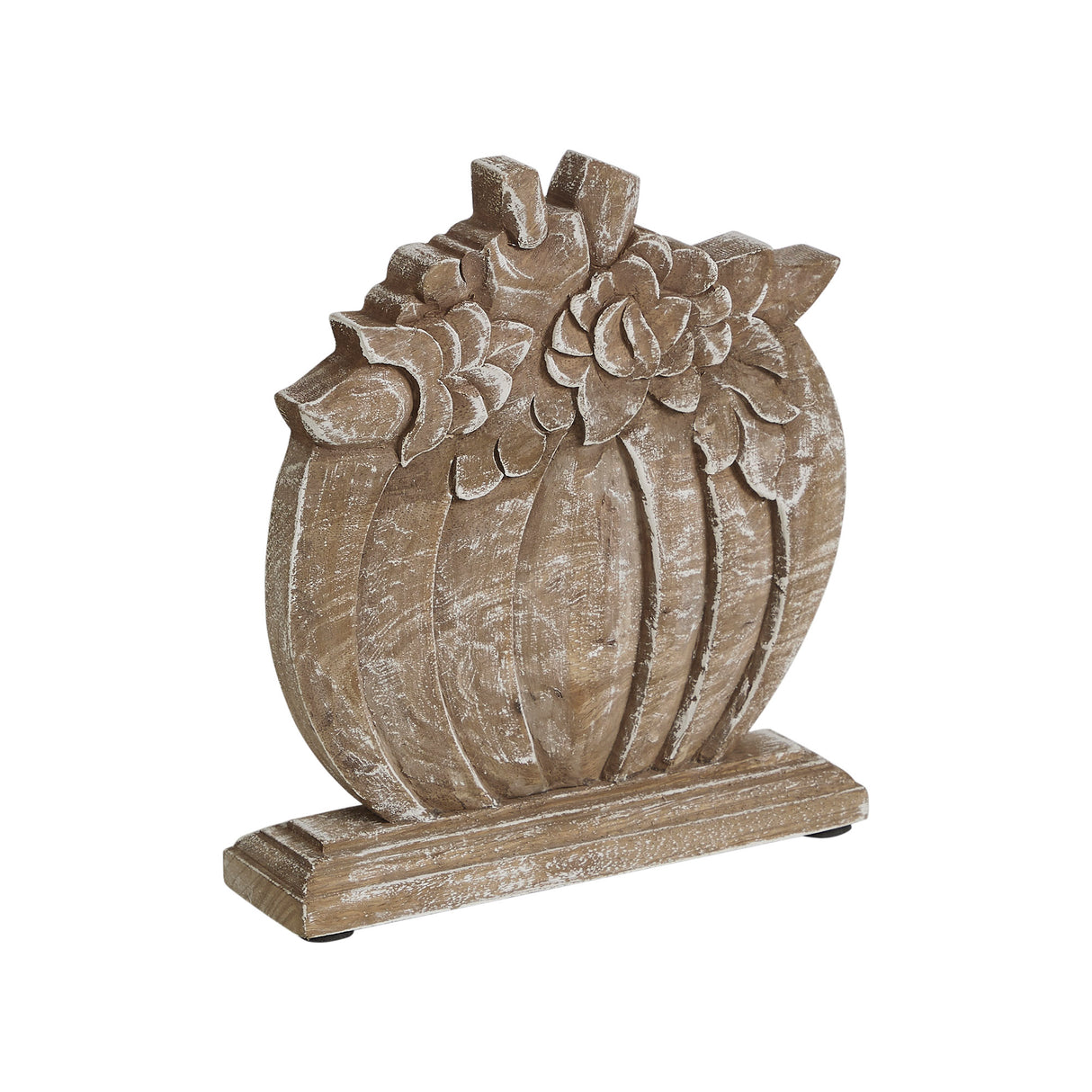 Floral Crown Carved Wooden Pumpkin 8.5x8x2