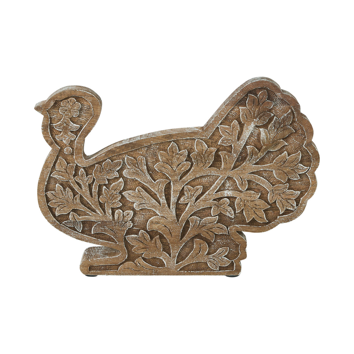 Harvest Leaf Carved Wooden Turkey 10x14x2
