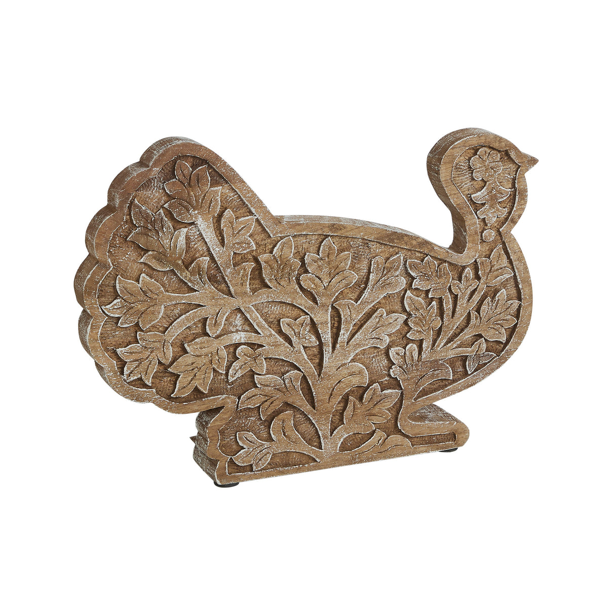 Harvest Leaf Carved Wooden Turkey 10x14x2
