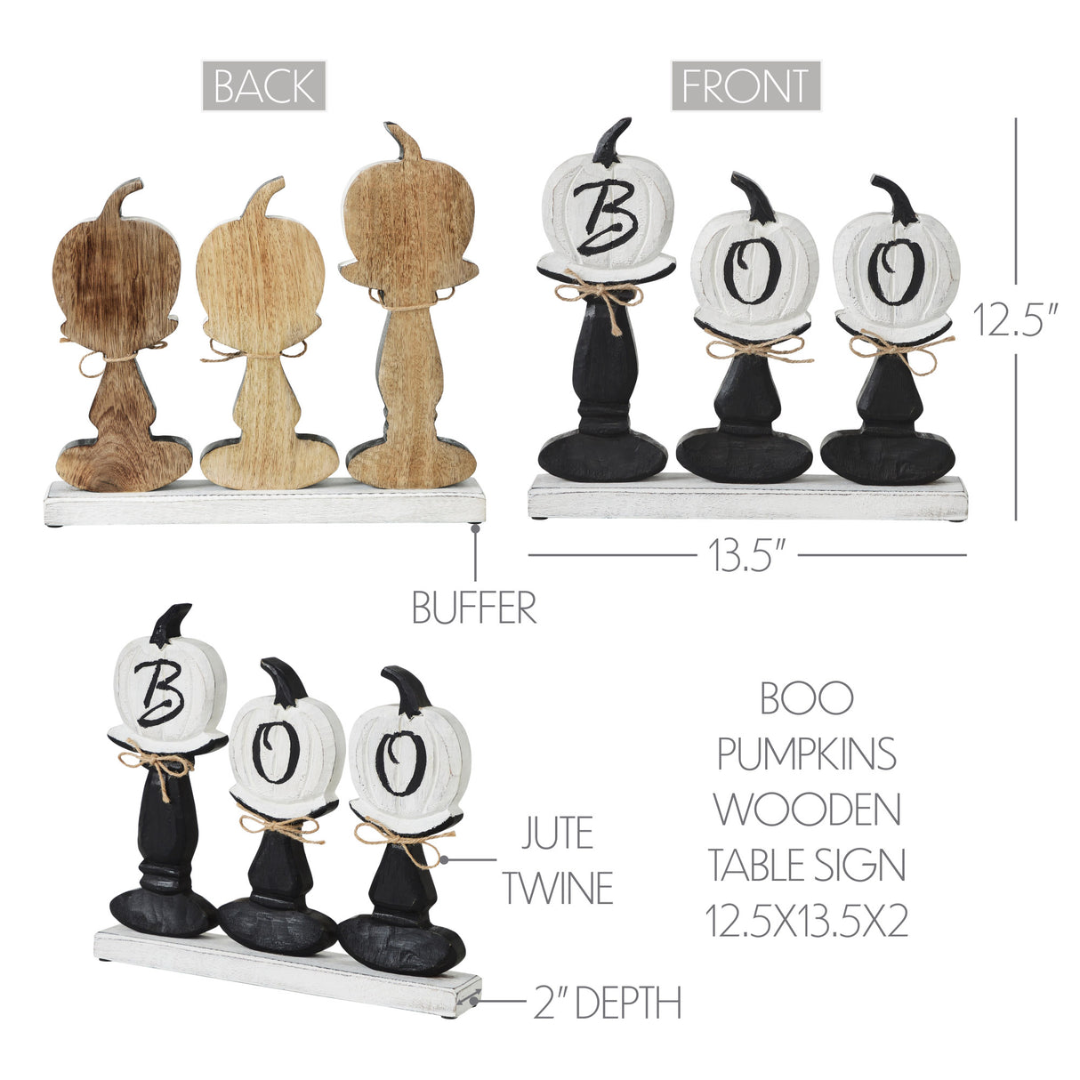 BOO Pumpkins Wooden Table Sign 12.5x13.5x2