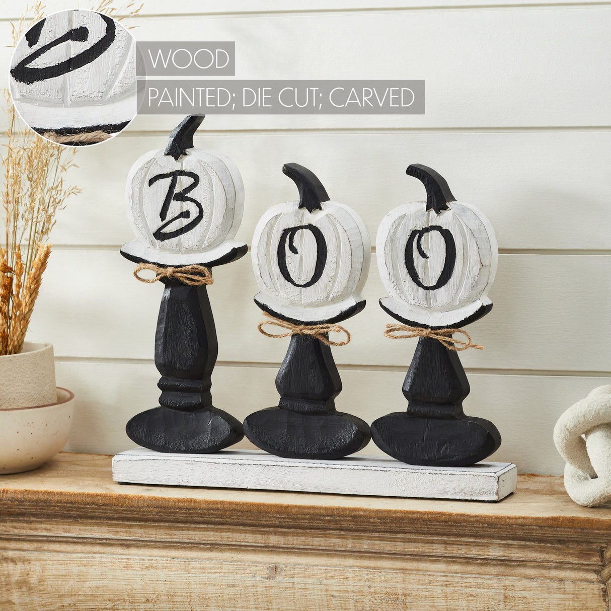 BOO Pumpkins Wooden Table Sign 12.5x13.5x2