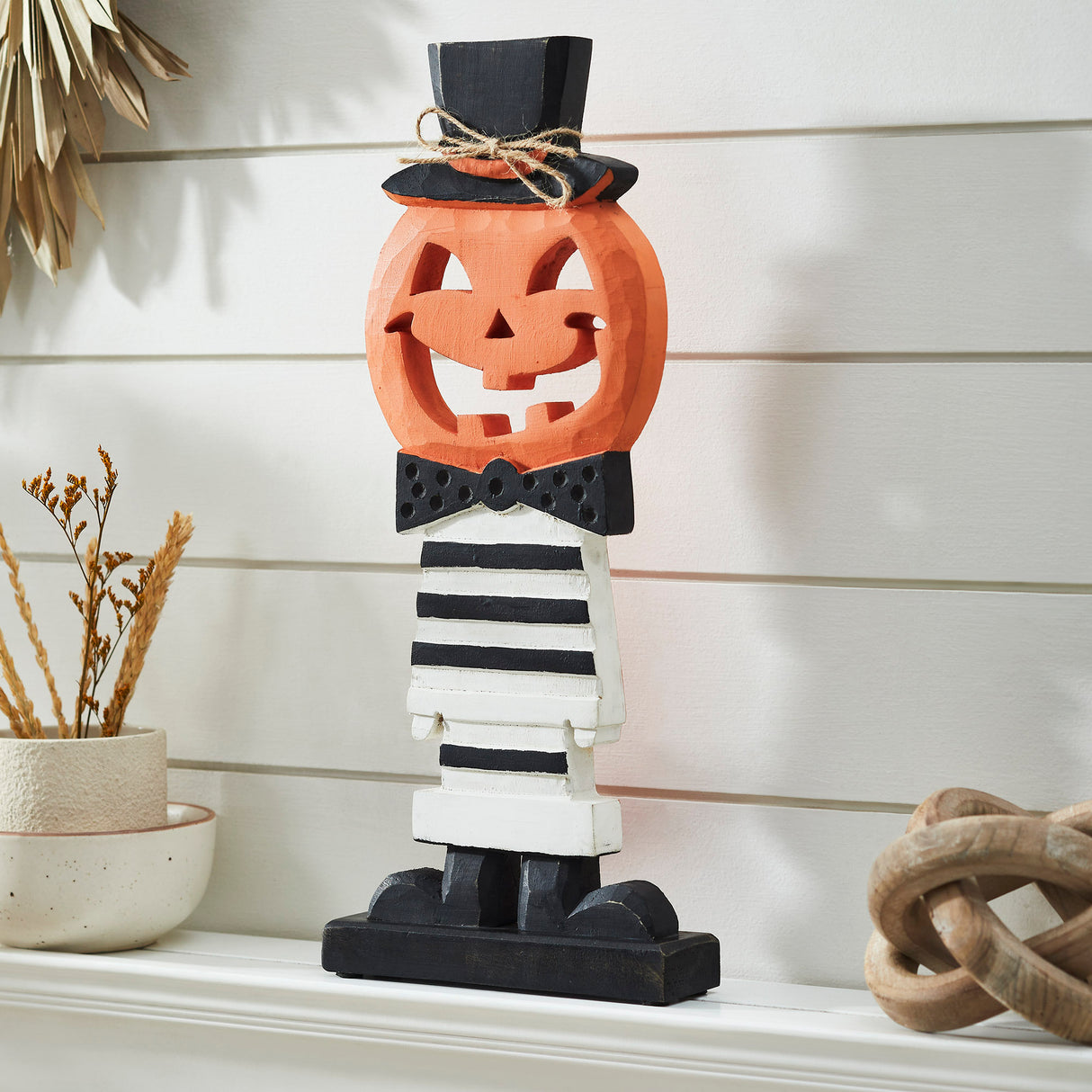 Fancy Wooden Jack-O-Lantern 17.5x7.5x2