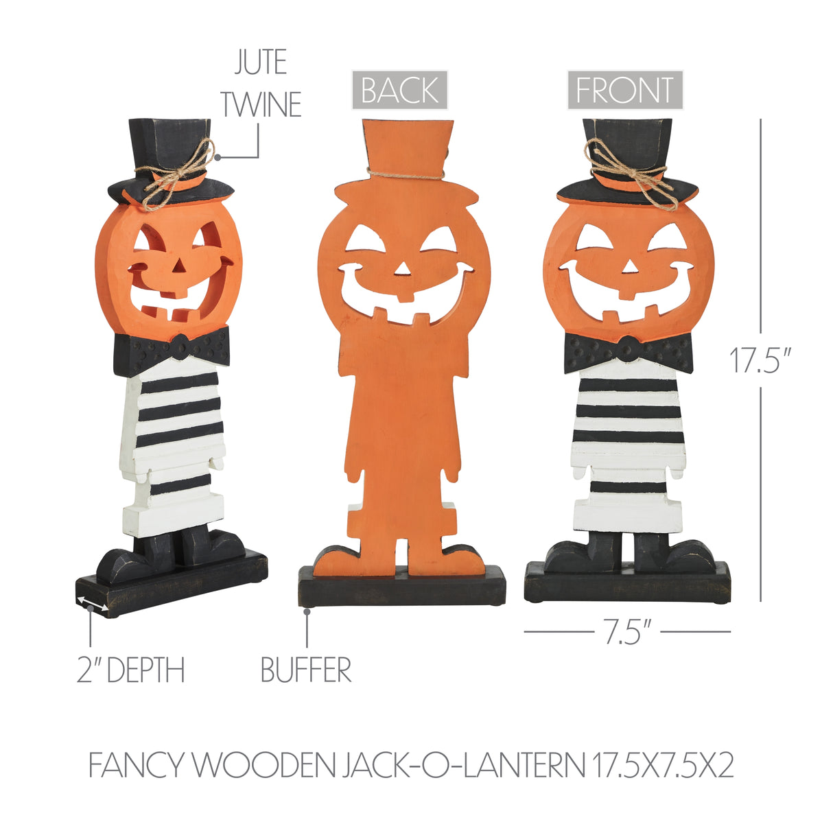 Fancy Wooden Jack-O-Lantern 17.5x7.5x2