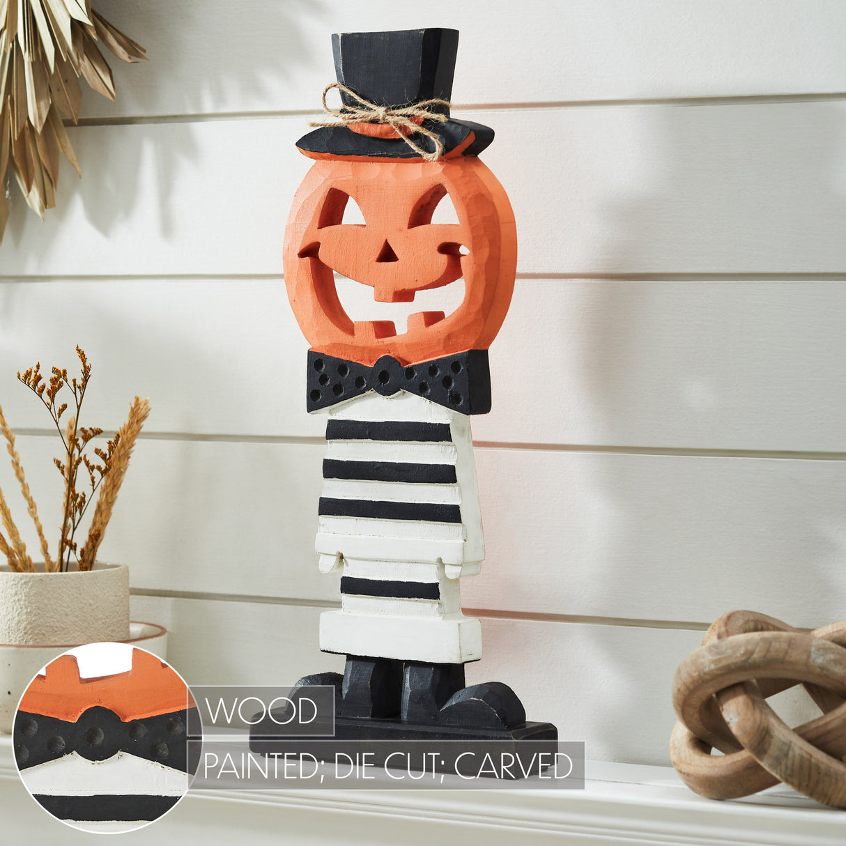 Fancy Wooden Jack-O-Lantern 17.5x7.5x2