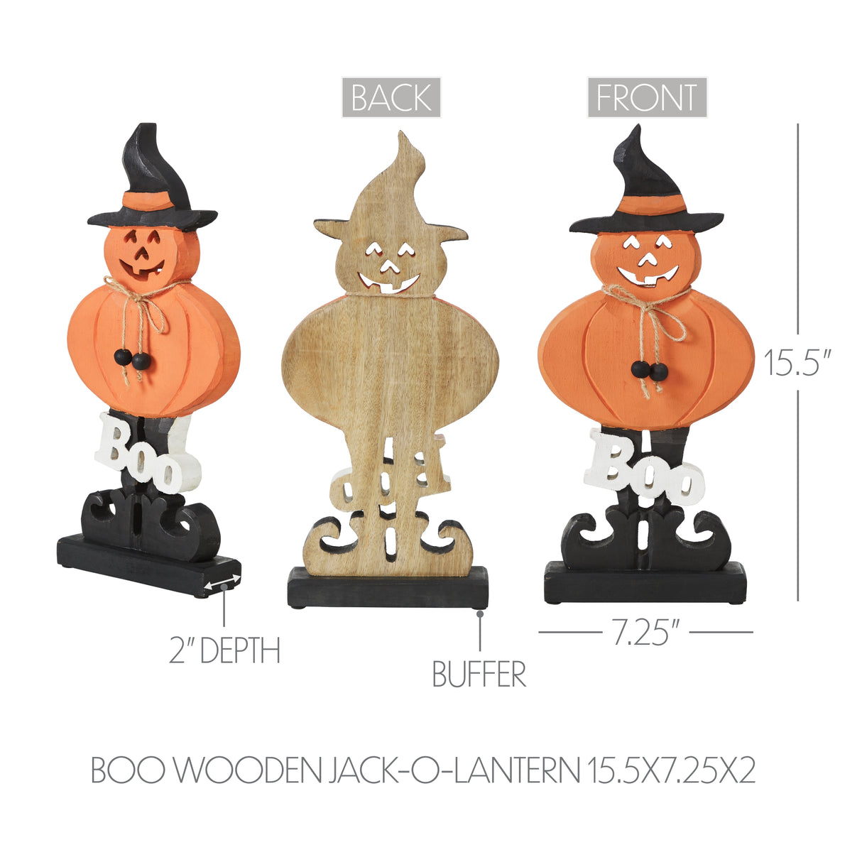 Boo Wooden Jack-O-Lantern 15.5x7.25x2