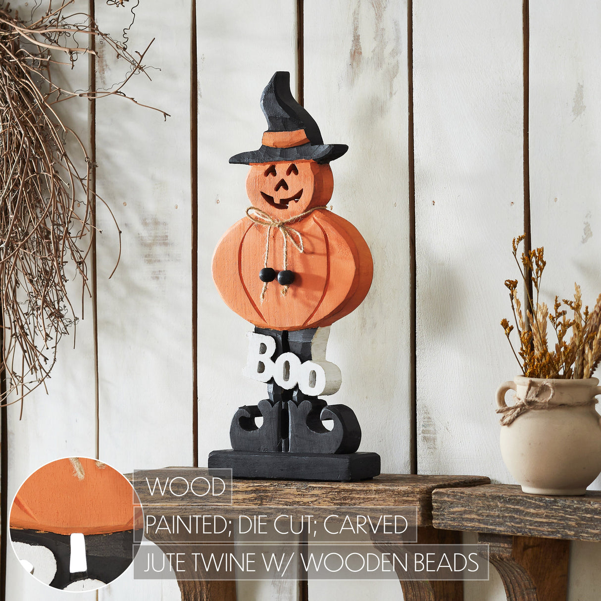 Boo Wooden Jack-O-Lantern 15.5x7.25x2