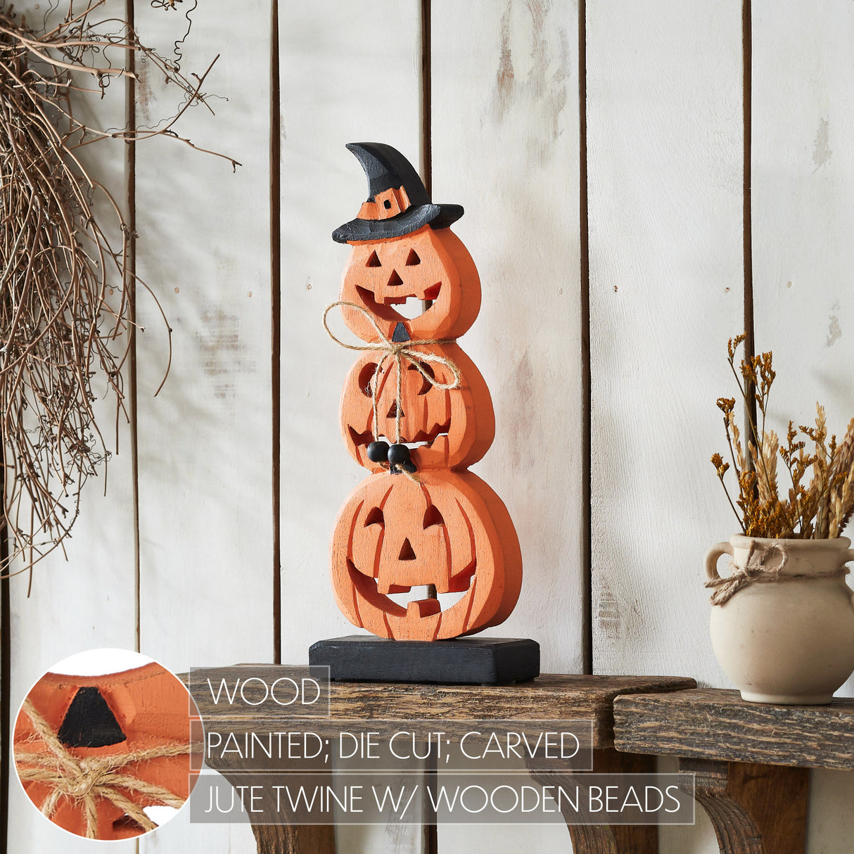 Stacked Wooden Jack-O-Lantern 14.25x6x2