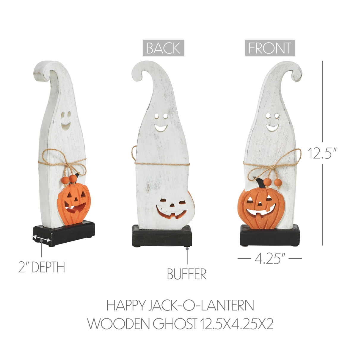 Happy Jack-O-Lantern Wooden Ghost 12.5x4.25x2