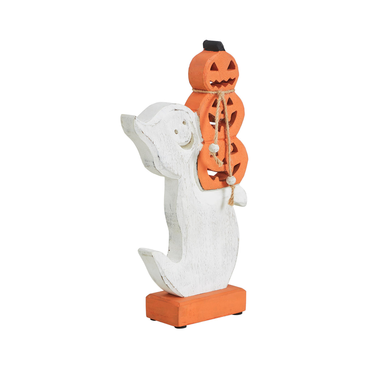Stacked Jack-O-Lantern Wooden Ghost 11x6x2