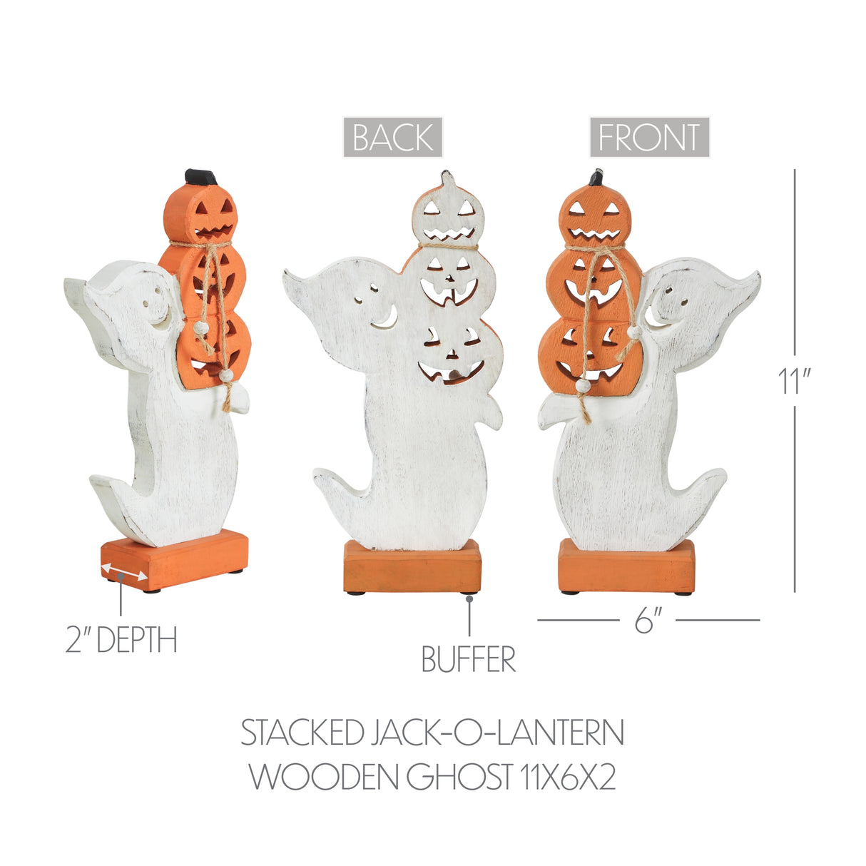 Stacked Jack-O-Lantern Wooden Ghost 11x6x2