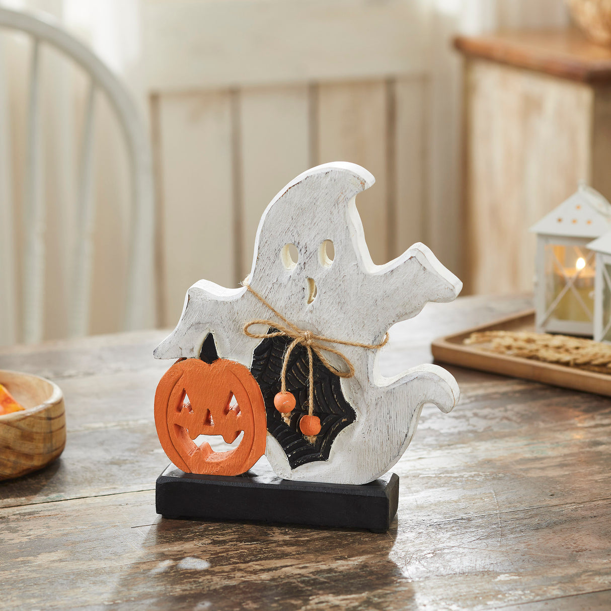 Spooky Jack-O-Lantern Wooden Ghost 9.25x8x2