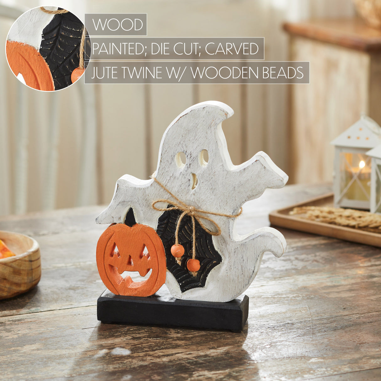 Spooky Jack-O-Lantern Wooden Ghost 9.25x8x2