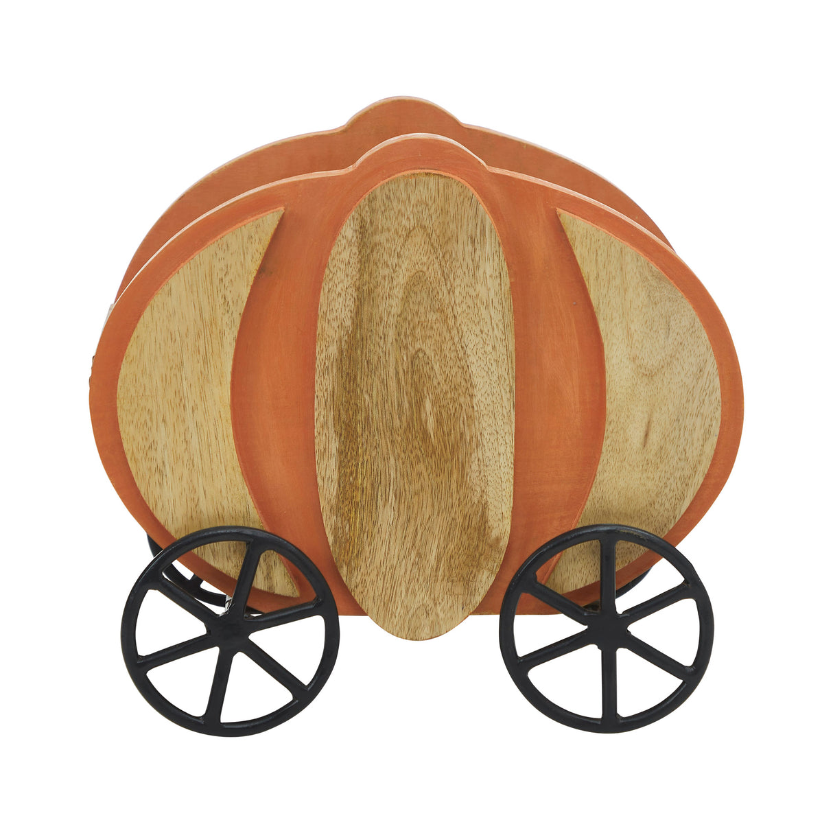 Wooden Pumpkin Carriage w/ Iron Wheels Decor 11x8x9.75