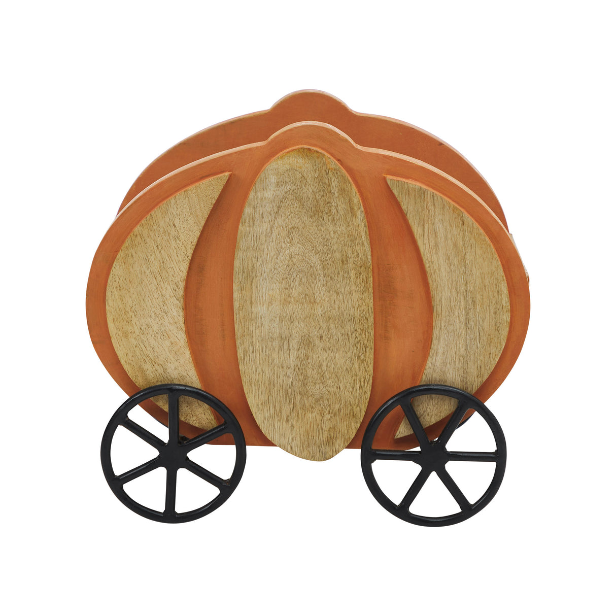 Wooden Pumpkin Carriage w/ Iron Wheels Decor 11x8x9.75