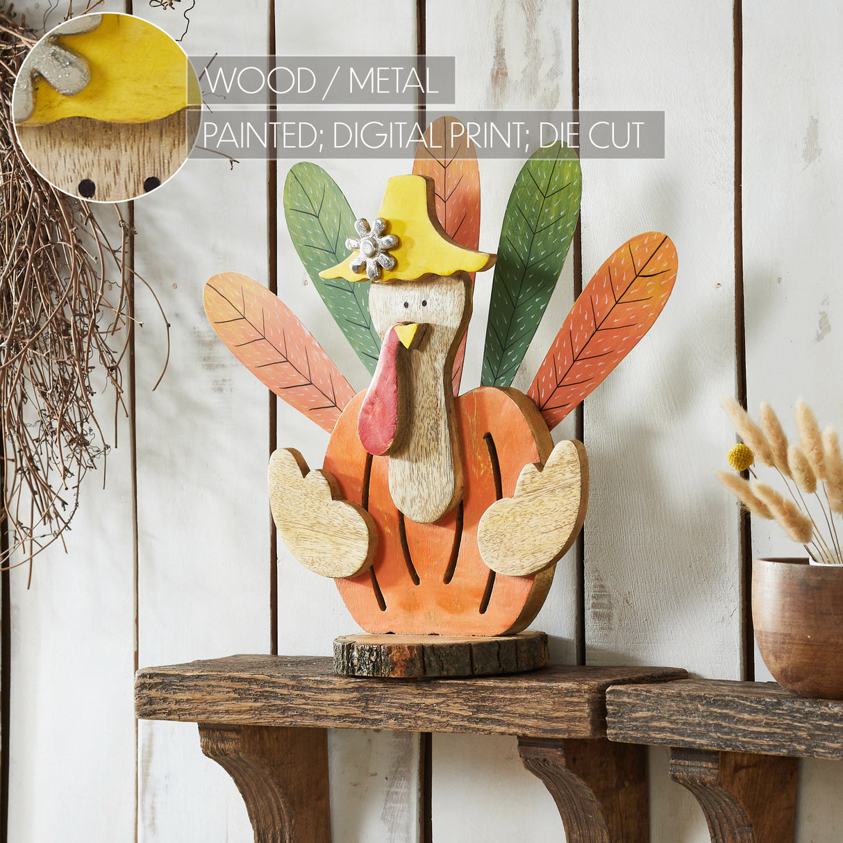Whimsical Wooden Turkey 15.75x15.25x5.75