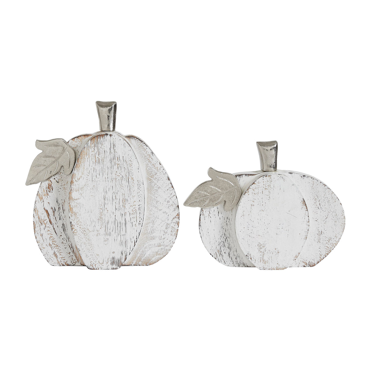 White Wash Farmhouse Wooden Pumpkin Set of 2 - 7 and 9 inch