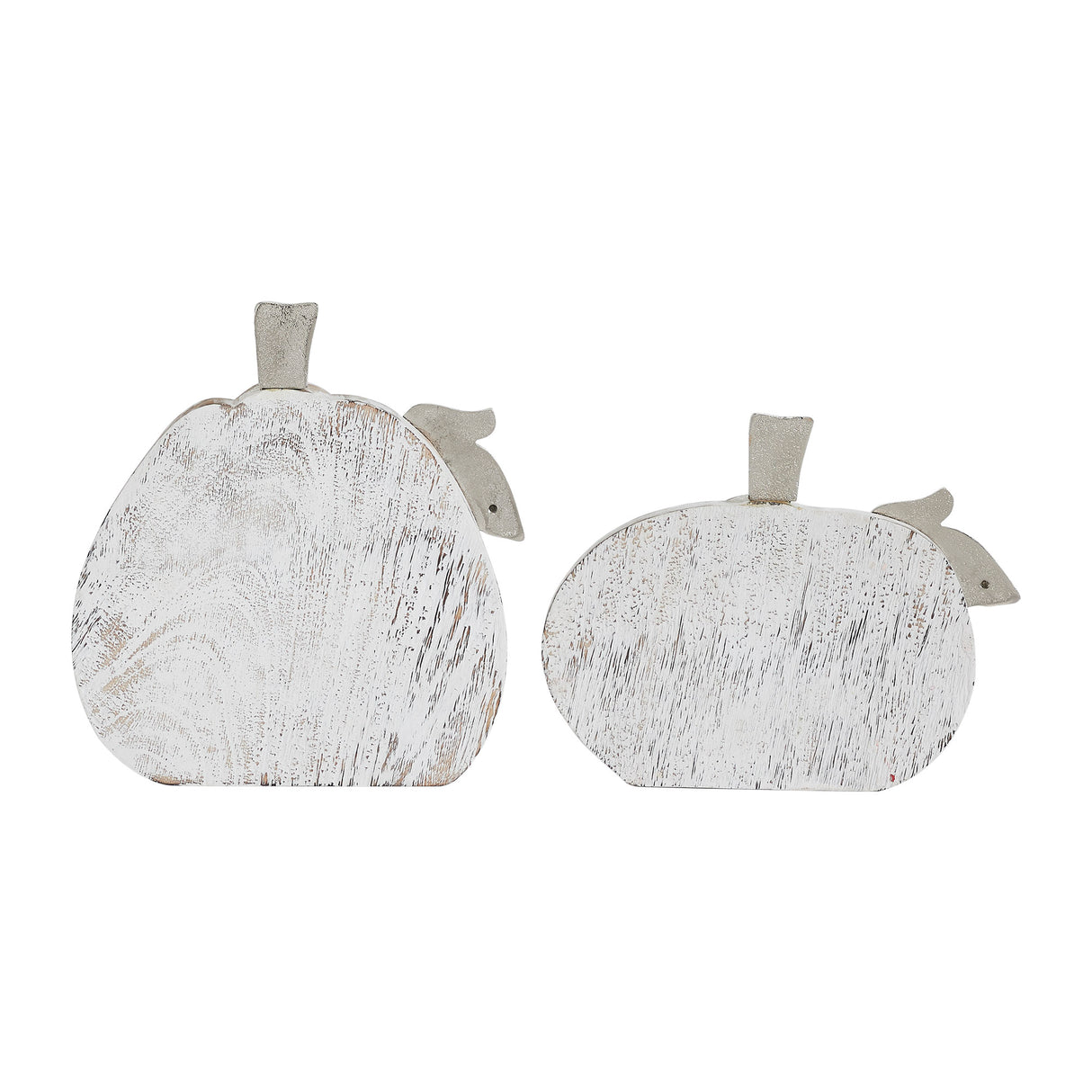White Wash Farmhouse Wooden Pumpkin Set of 2 - 7 and 9 inch