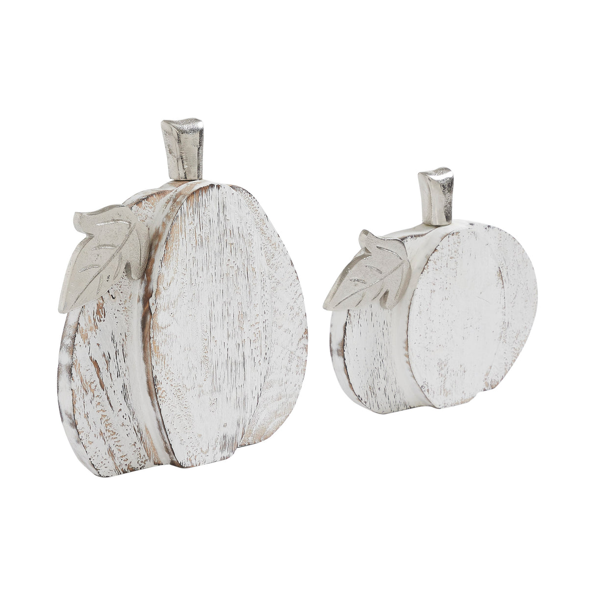 White Wash Farmhouse Wooden Pumpkin Set of 2 - 7 and 9 inch