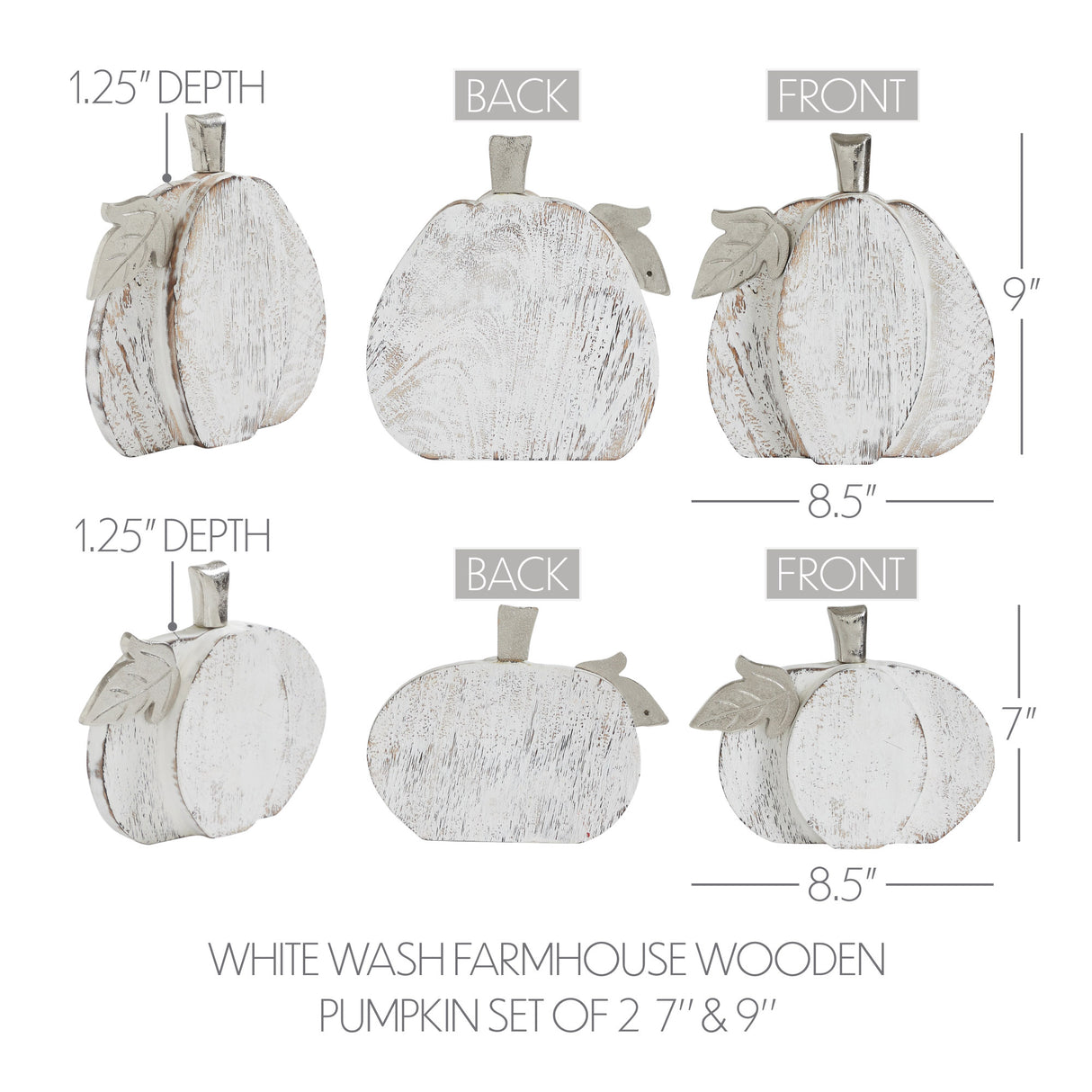 White Wash Farmhouse Wooden Pumpkin Set of 2 - 7 and 9 inch