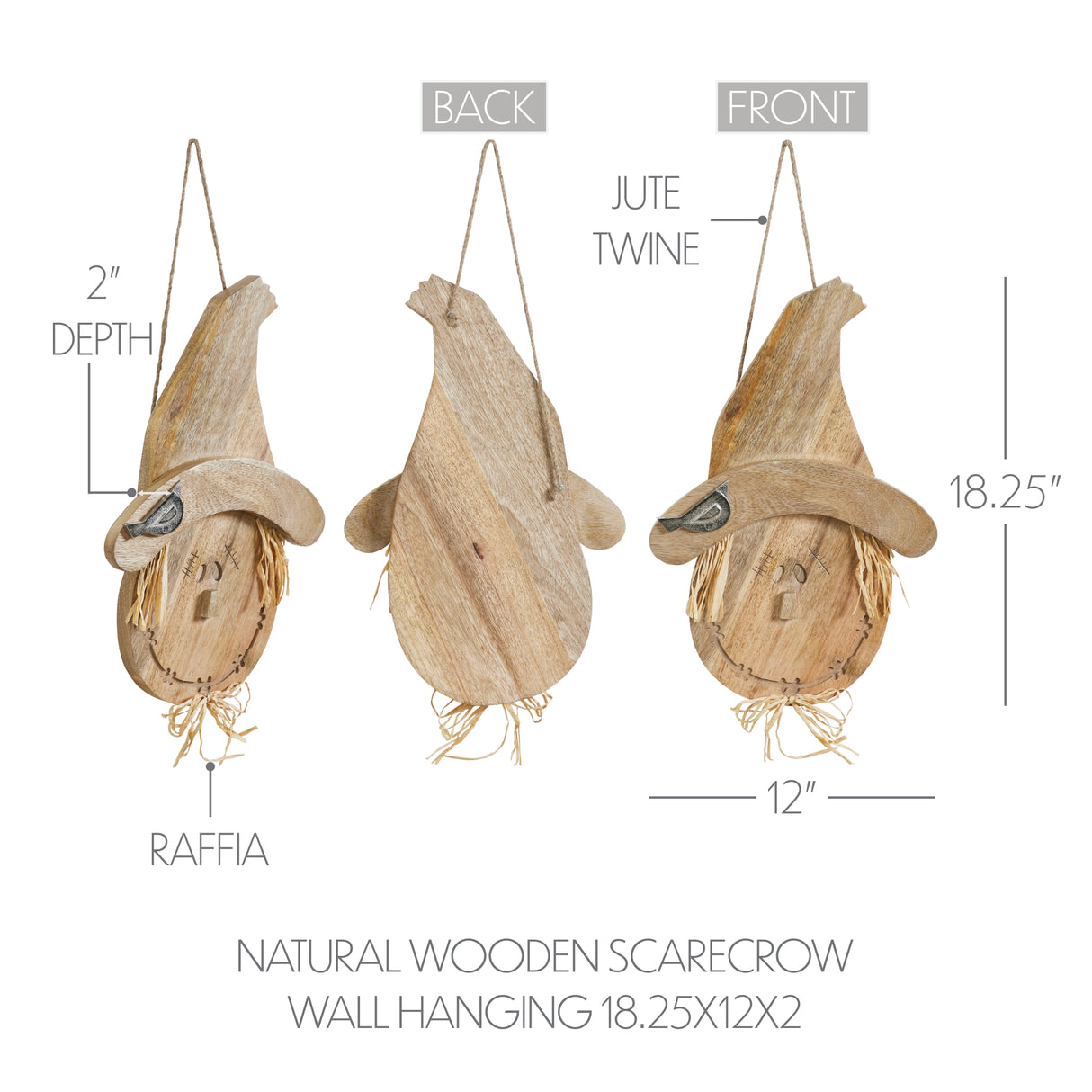 Natural Wooden Scarecrow Wall Hanging 18.25x12x2