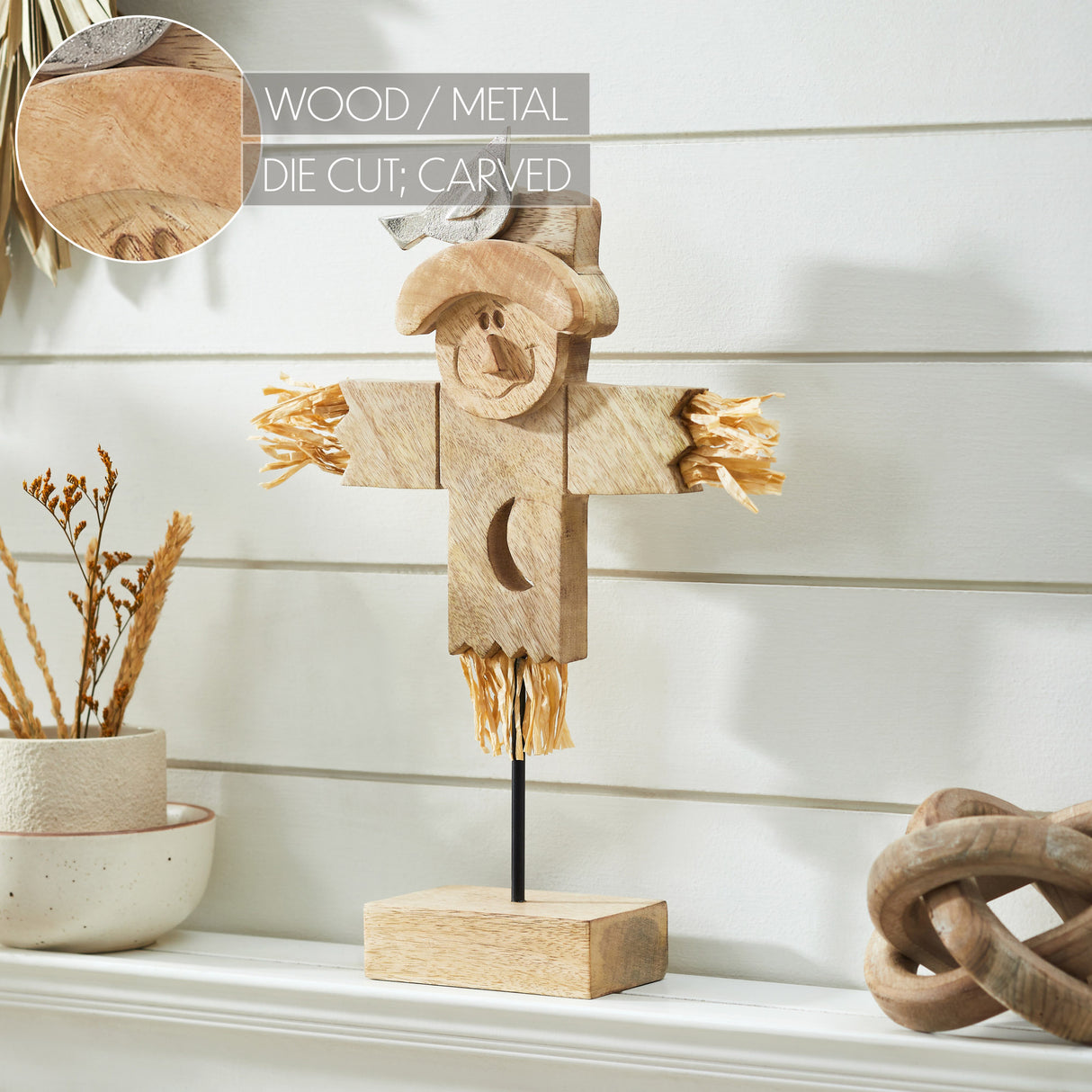 Natural Wooden Scarecrow 16.25x10x3