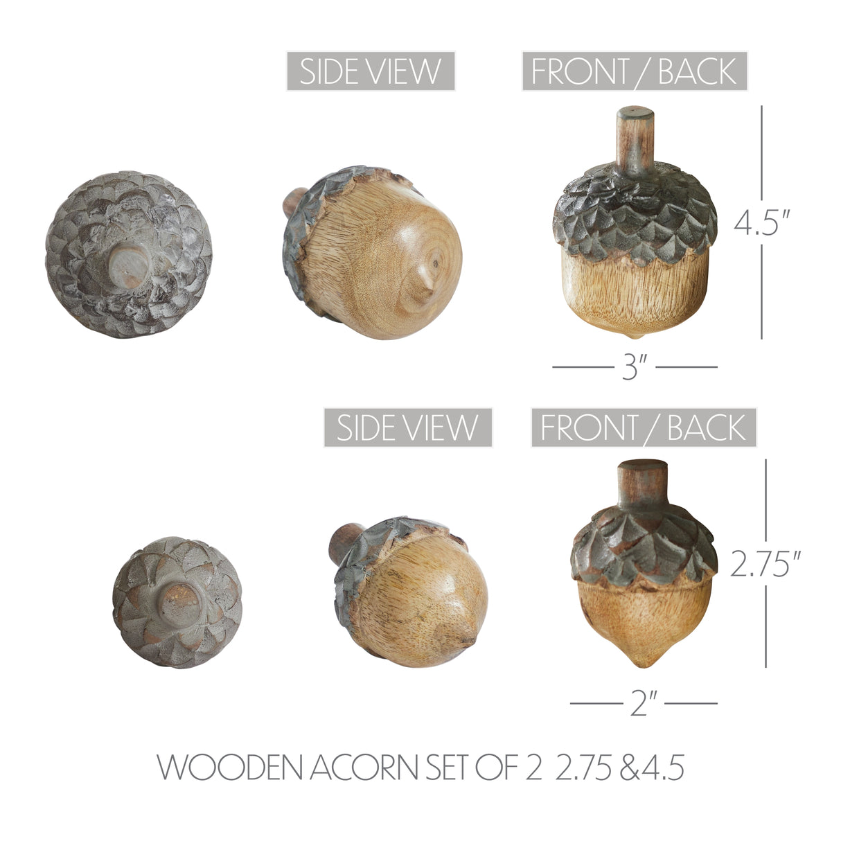 Wooden Acorn Set of 2 - 2.75 and 4.5 inch