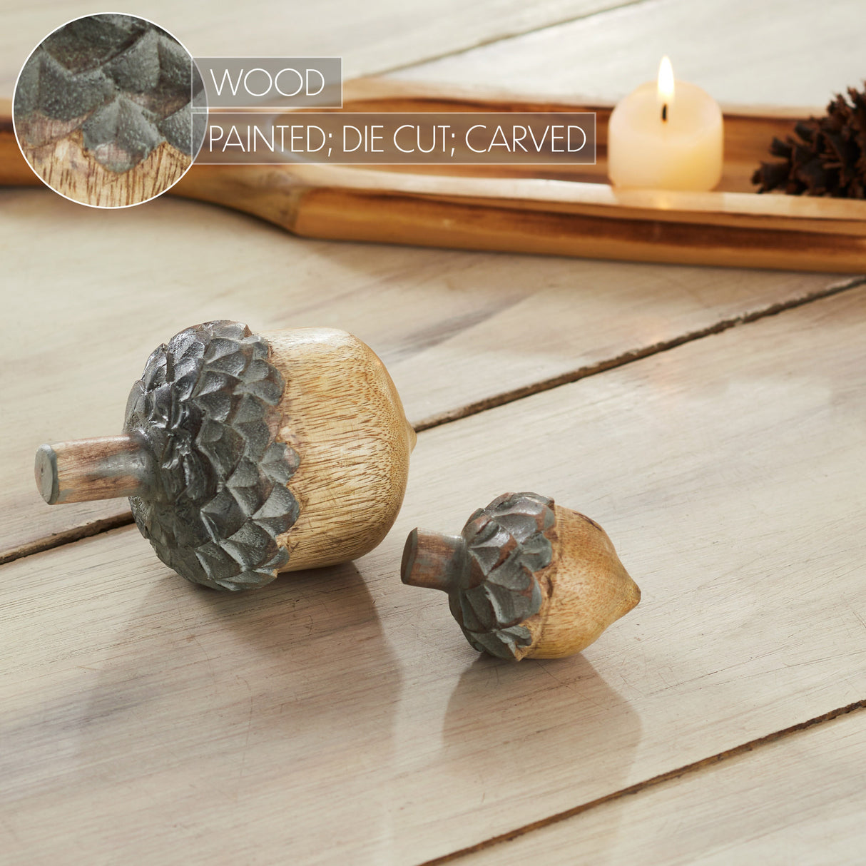 Wooden Acorn Set of 2 - 2.75 and 4.5 inch