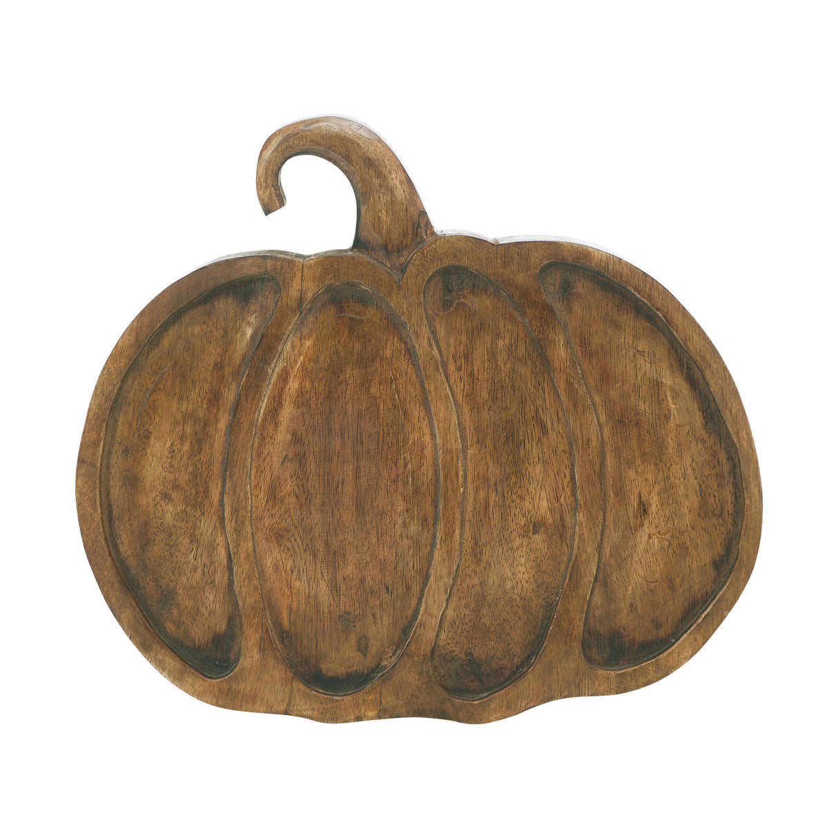 Dark Wooden Pumpkin Decorative Tray 12x13.75x1