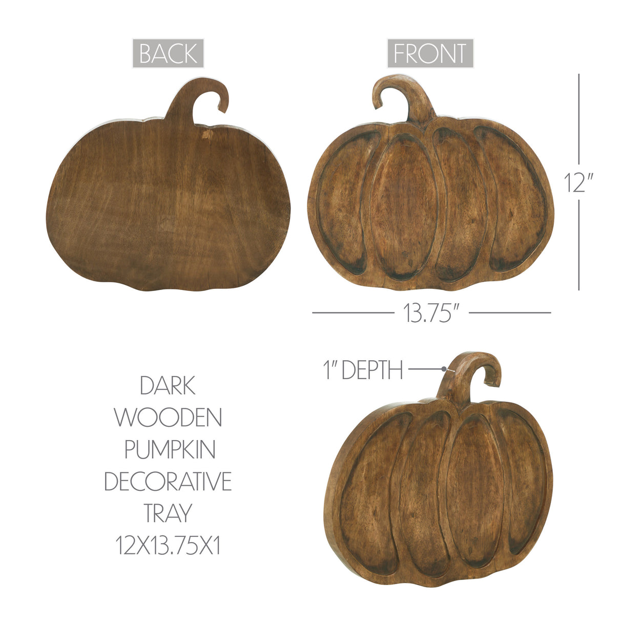 Dark Wooden Pumpkin Decorative Tray 12x13.75x1