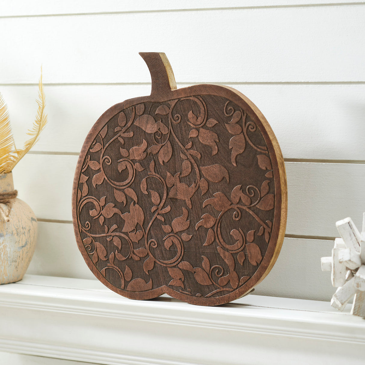 Wooden Carved Vine Pumpkin 14x14x1.5