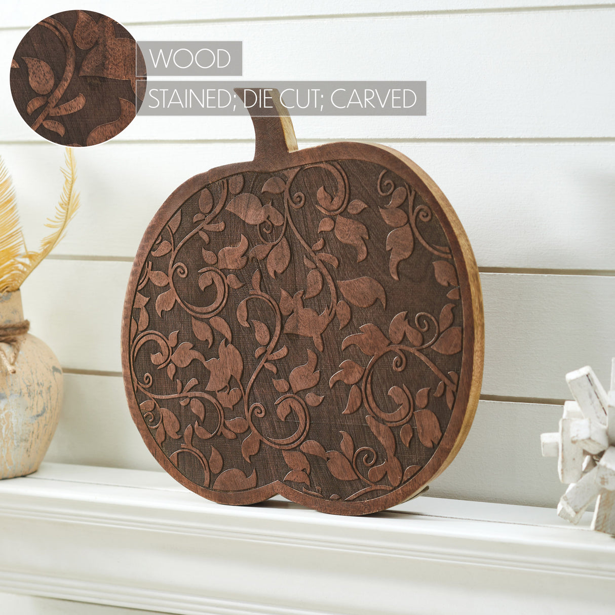 Wooden Carved Vine Pumpkin 14x14x1.5