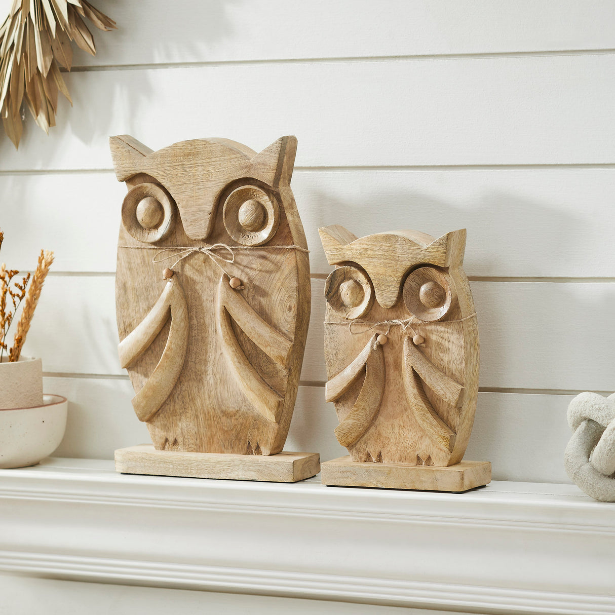 Wooden Owl Natural Set of 2 - 9.75 and 13.25 inch