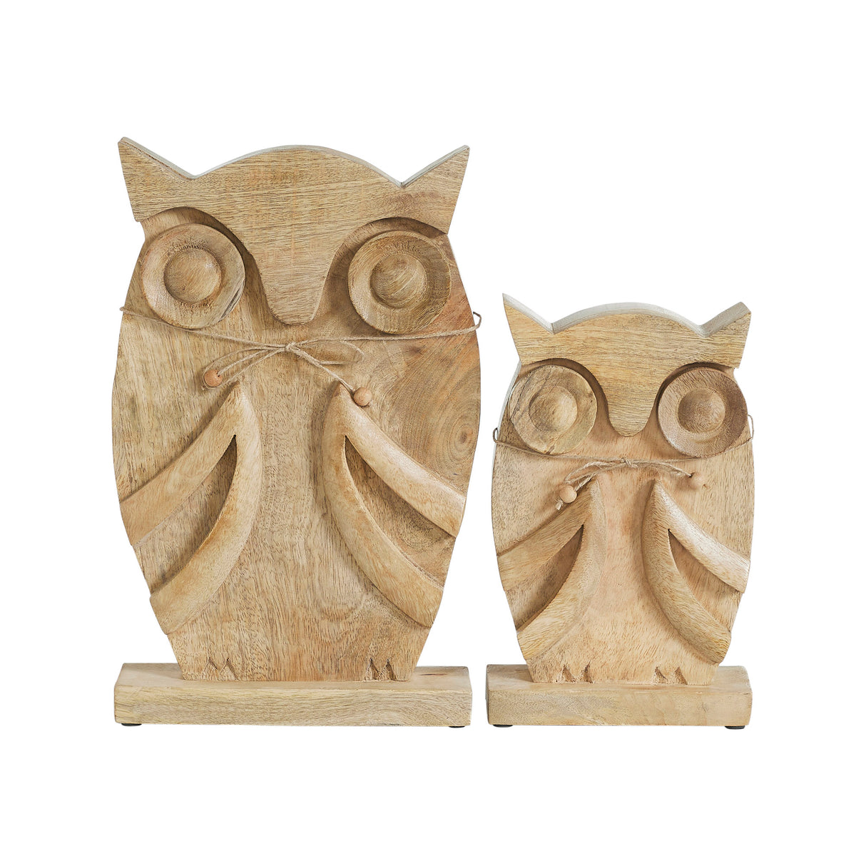 Wooden Owl Natural Set of 2 - 9.75 and 13.25 inch