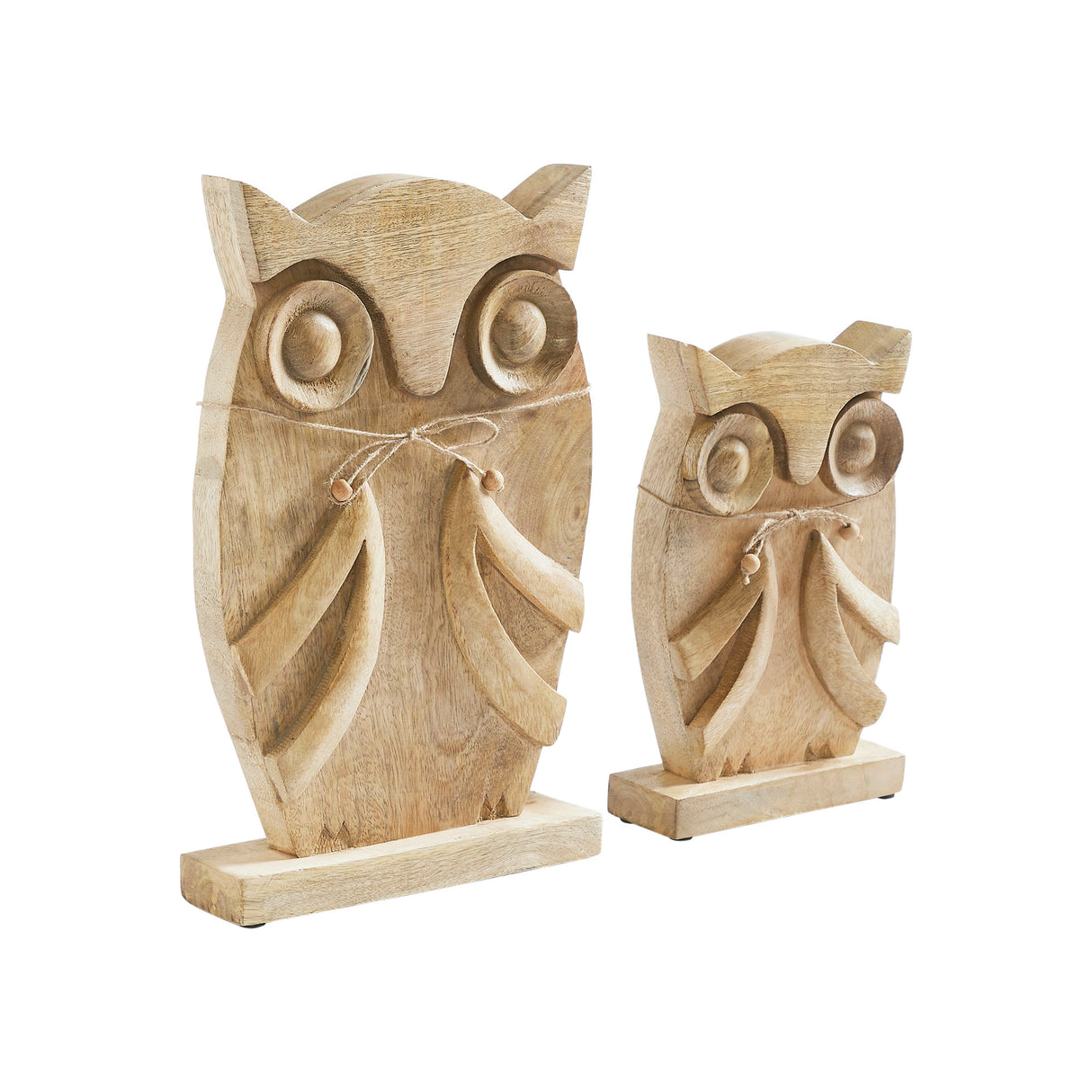 Wooden Owl Natural Set of 2 - 9.75 and 13.25 inch