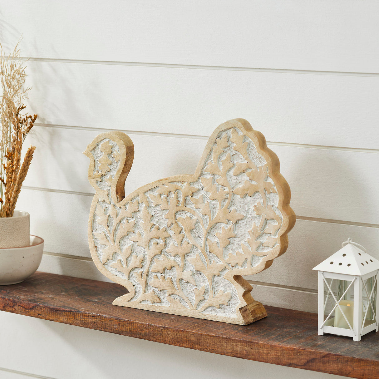 Wooden Harvest Leaf Carved Turkey